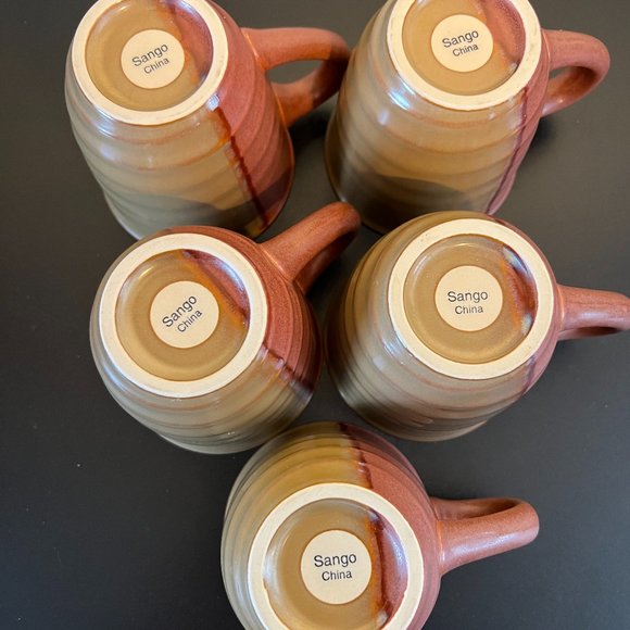 Set of 5 SANGO Gold Dust Sienna Pattern Stoneware Mugs ~ Vintage - Picture 9 of 11